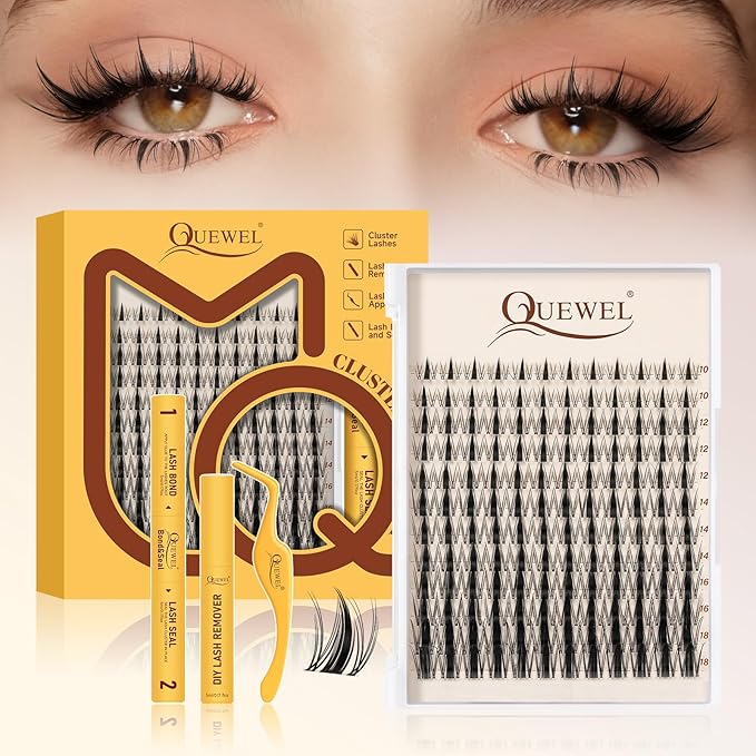 QUEWEL Fairy-Lash Clusters Kit, 144pcs Manga-Lash Clusters Kit Mix10-18mm Cluster Eyelash Extensions Kit With Lashes Bond and Seal, Lash Tweezers, Remover for DIY Natural Lashes(FD-Fairy 4 Set)