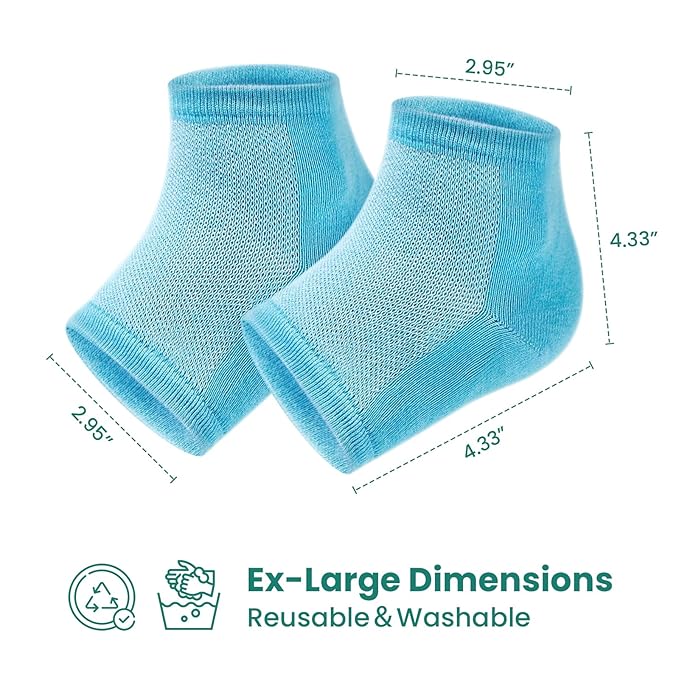 Welnove Moisturizing Heel Socks - 3 Pairs Aloe Vera Extract Infused Gel Lining for Dry Feet - Cracked Heel Repair Treatment - Cotton Socks for Women Men Foot Care (Includes Foot File, Extra Large)