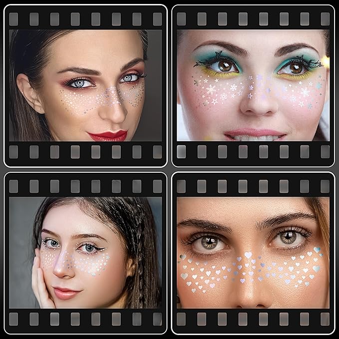 Silver Glitter Freckles Face Tattoo, Glow Up Makeup Patches - Face Glitter Speckles Patches - Cute Glitter Makeup Accessories for Women - Cosmetic Glitter for Face - 6 Sheets