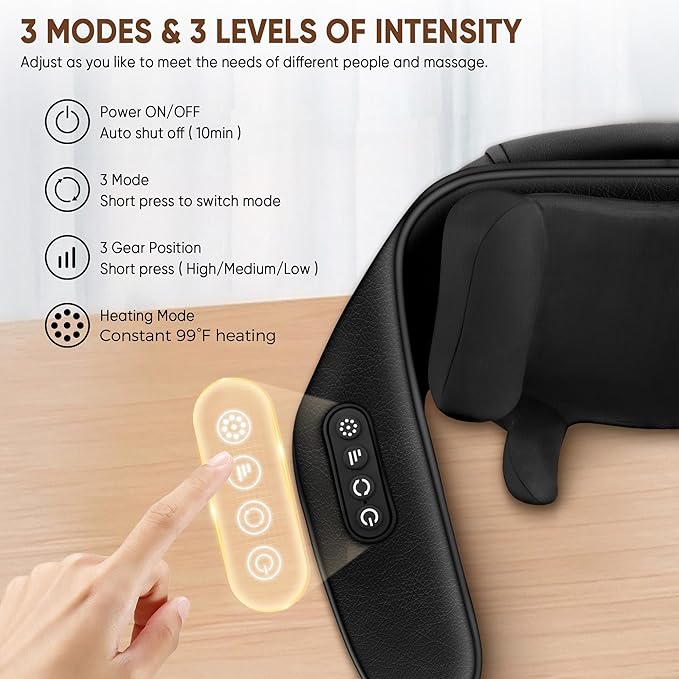 Shiatsu Neck and Back Massager, Shoulder Massager for Pain Relief Deep Tissue, Cordless 4D Deep Tissue Kneading Massage Pillow with Heat for Neck, Back, Legs, Massager Gifts for Men Women
