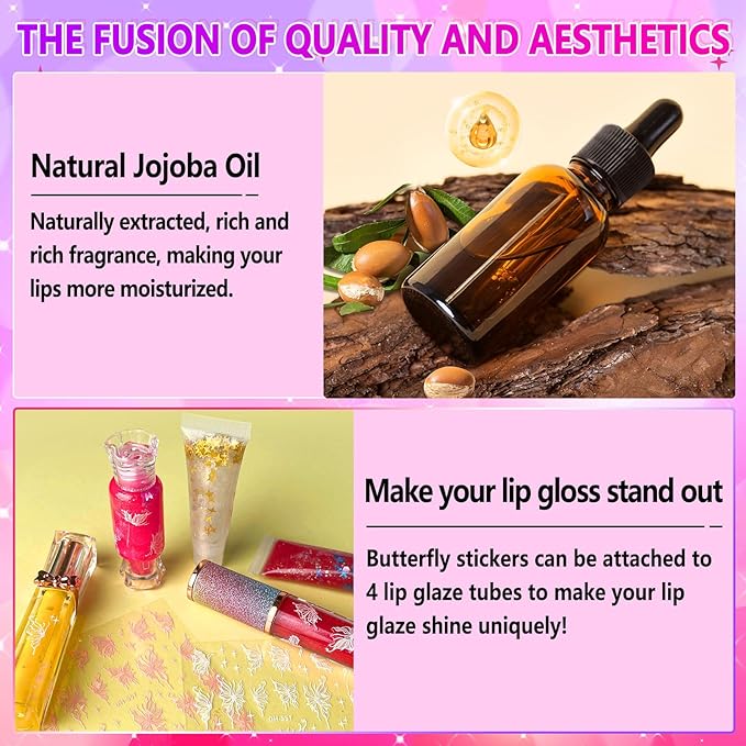JCOOS Lip Gloss Making Kit, Lip Gloss Set for Teens Kids Tweens Girls Woman Lip Kit Fun DIY Lipgloss Making Kit, Make Your Own Lip Gloss Kit, Moisturizing Glitter Kids Gifts Stuff for Girls 10-12