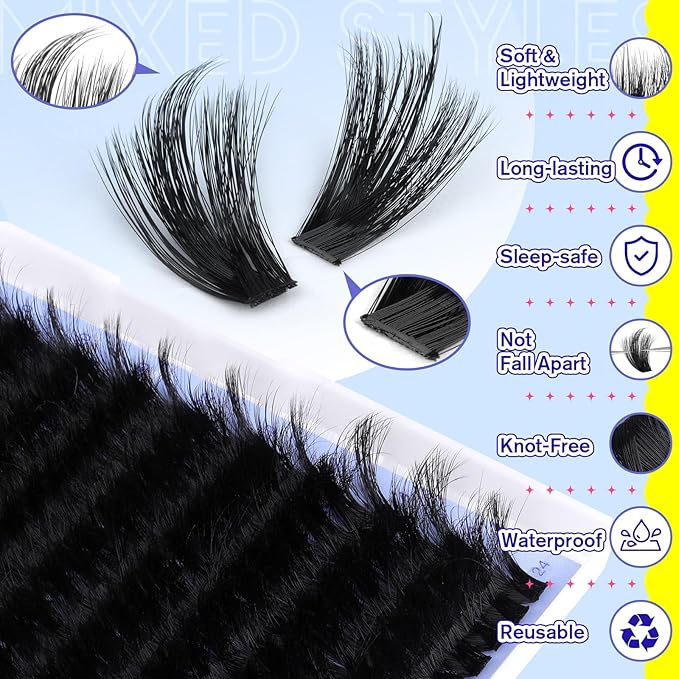 Lash Clusters Long Eyelash Clusters 20+22+24mm Lash Extension 300D Thick Individual Lashes Clusters Mega Volume Cluster Eyelash Extensions Soft Mink False Eyelashes Clusters Dramatic by calphdiar