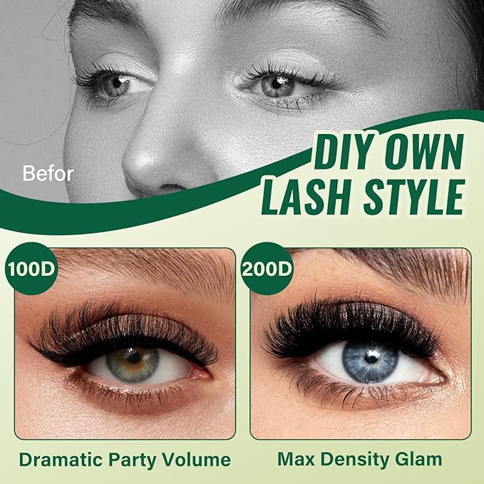 KEYYOU Lash Clusters 3D Effect Eyelash Clusters 231pcs 100D200D D Curl 8-16MIX Individual Lashes Wispy Lashes Volume Cluster Lashes Natural Soft DIY Lash Extension(3D-100D200D-D-8-16MIX)