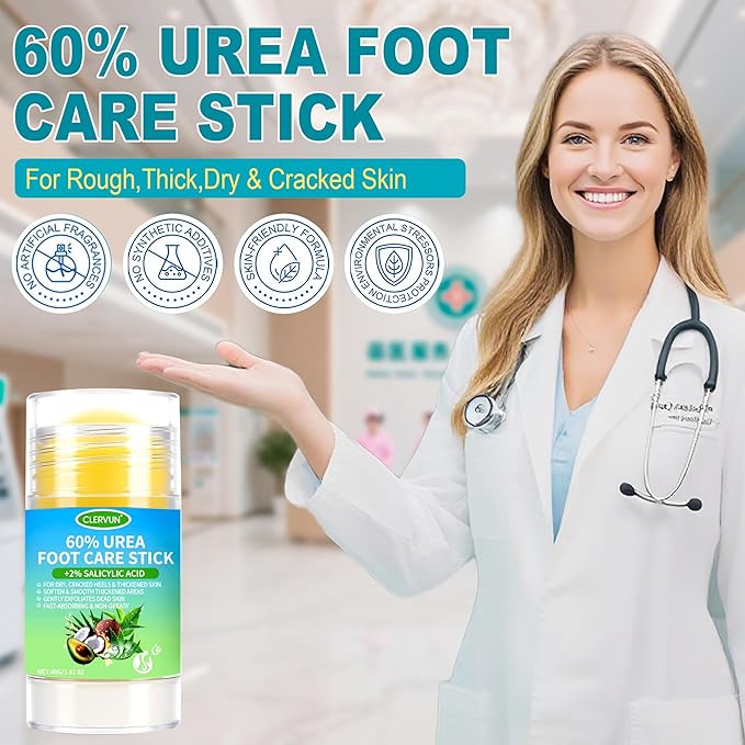 60% Urea Cream Stick with 2% Salicylic Acid, Anti-Cracking Foot & Hand Cream Moisturizer for Dry Cracked Heel Feet, Knee, Elbow, Foot Balm Stick for Callus Remover & Dead Skin Softener (1)