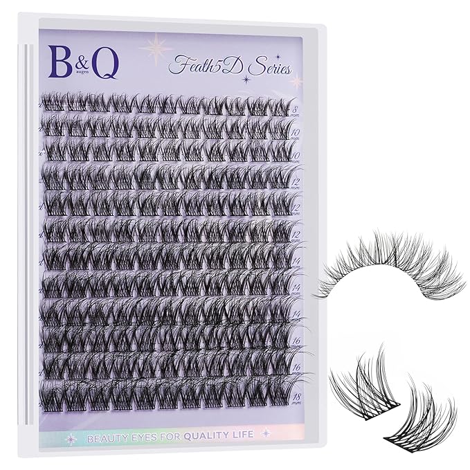 B&Q Lash Clusters Fluffy Wispy Voluminous - 144 PCS Feath5D 09 Layered Individual Cluster Lashes, Feathered Lightweight Eyelash Extensions in 8-18mm, Waterproof False Lashes