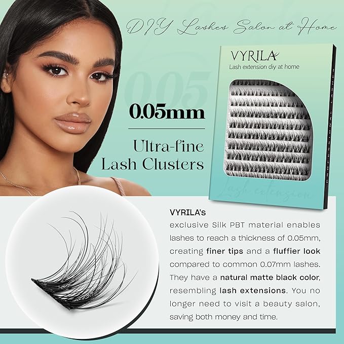 Lash Clusters 0.05mm Individual Lashes, 3D Wispy Lashes Clusters, 0.1mm Super Thin Band Resuable Natural Lashes,D Curl Faux Mink Lashes,120pcs Lash Extension (Green Joy-D-0.05-8-16mix)