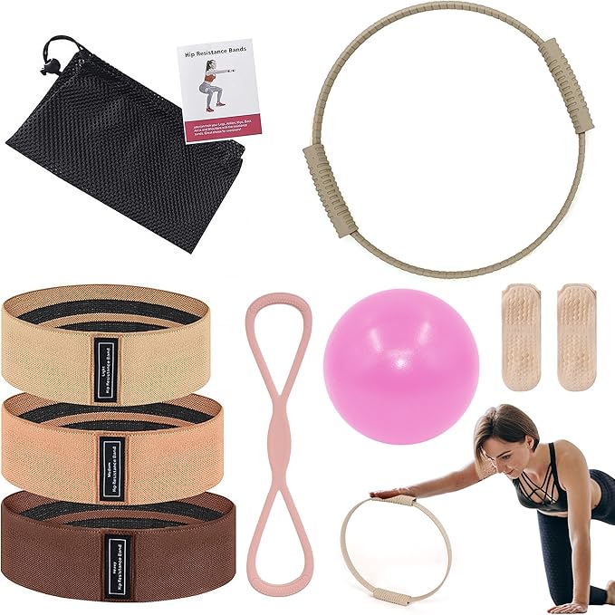 Wavar Pilates Essentials Kit for Women Pilates Equipment with 13.5" Magic Circle Mini Ball Resistance Band Premium Accessories Pilates Ring Set for Starter Workout at Home with Exercise Guide