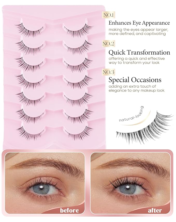 Onlyall Natural False Lashes Wispy Fake Eyelashes 7 Pairs B94