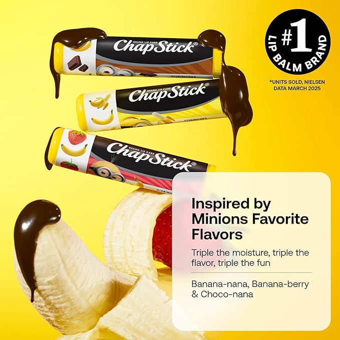 ChapStick Lip Balm, Minions Banana Variety Pack (6 Sticks), Party Favors for Kids, Stocking Stuffers, 0.15 Oz Ea
