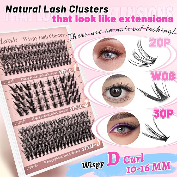 Cluster Lashes Eyelash Clusters 20D+w08+30D Lash Clusters Wispy Individual Lashes D Curl Lash Extension Natural Lashes Clusters DIY Cluster Eyelash Extensions for Beginners