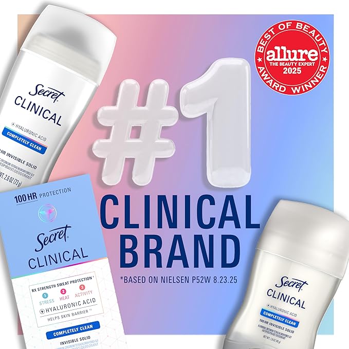 Secret Clinical Strength Antiperspirant Deodorant for Women, Stress Response, 100hr Sweat & Odor Protection, 3X Stress Protection with Pro-Hyaluronic Acid, PH Balancing Minerals, Clear Gel, 2.6 oz