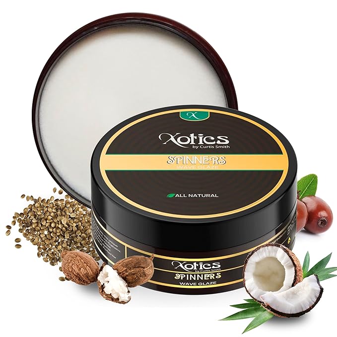 Xotics Spinners Wave Grease for Men & Women 4oz - All Natural, 100% Pure Organic Pomade 360 Waves Hair Cream Shea Butter Strong Hold Silky Shine