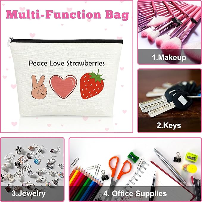 Mxrymvu Fruit Lover Gift Makeup Bag Funny Strawberry Cosmetic Bag Strawberry Themed Gifts Valentine's Gifts for Her Girlfriend Wife Couple Cute Birthday Gifts Strawberry Print Travel Cosmetic Pouch