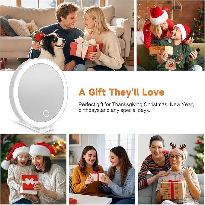Travel Makeup Mirror with Lights, Lighted Magnifying Mirror 10X, 4-in-1 Portable for Handheld, Tabletop, Hanging and Wall Mount with Suction Cup and 3 Color Light, Ideal Gift for Women and Seniors