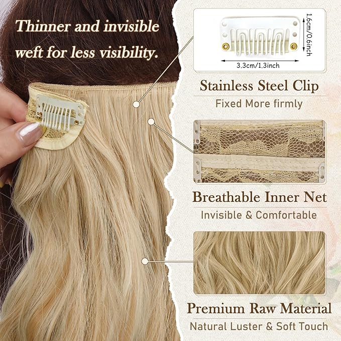 BARSDAR Blonde Clip in Hair Extensions - 12 Inch Short Wavy Clip in Hair Extensions for Women - 6PCs Thick Soft Synthetic Clip in Hairpieces Daily Party Halloween - Light Ash Blonde Mix