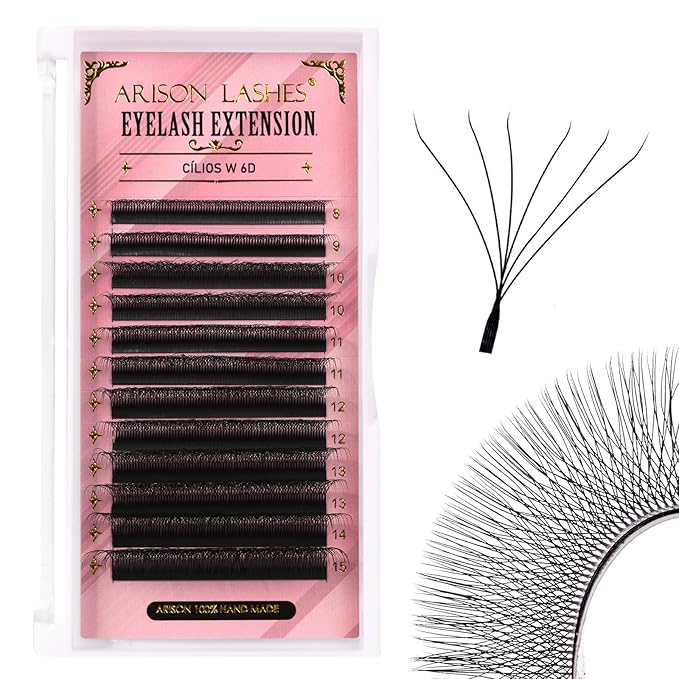 Arison Lashes Double Layers 6DW Shape Eyelash Extension Natural Soft Volume 0.07mm D Curl 8-15mm Mix Premade Fans Faux Mink Matte Black 12 rows
