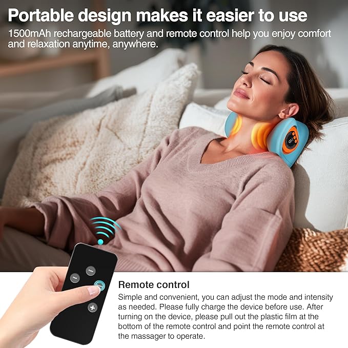 Neck Massager 2025, Neck Stretcher Cervical Traction with Heat, 3 Modes, Portable Massage Neck Hump Corrector for Pain Relief and Muscle Relax, 26° Angle Cervical Traction Device