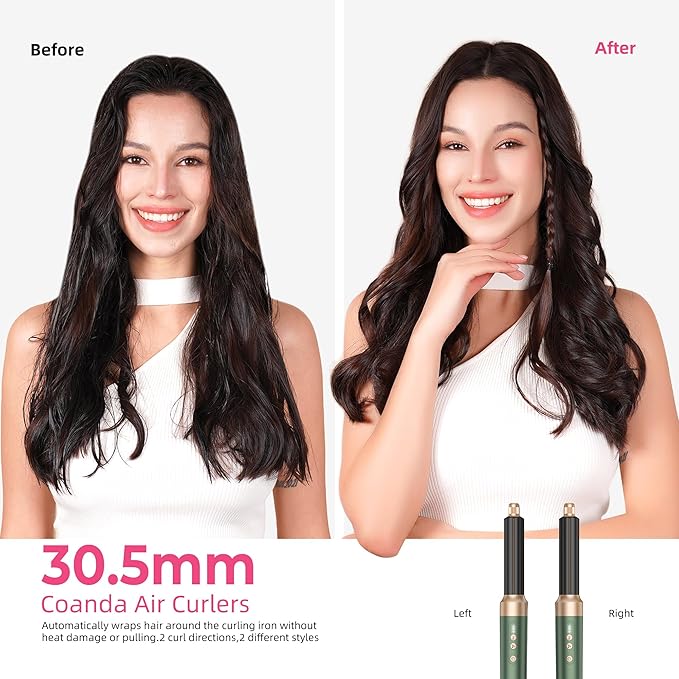 7 in 1 Blow Dryer Brush, Air Wrap Brush Set Hair Dryer Brush 110,000 RPM with Negative Ion Hair Styler Dry, Curling, Volumizing, Straightening and Styling (Green)