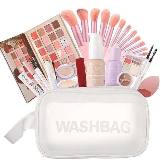 26Pc Full Face Makeup Set Gift Surprise for Women Cosmetic Essential Starter Bundle Include 24 Colors Eyeshadow Palette, Lipstick,13-NI-1 glamour-brush set. Pack Flawless (Cream A1, ONE SIZE)