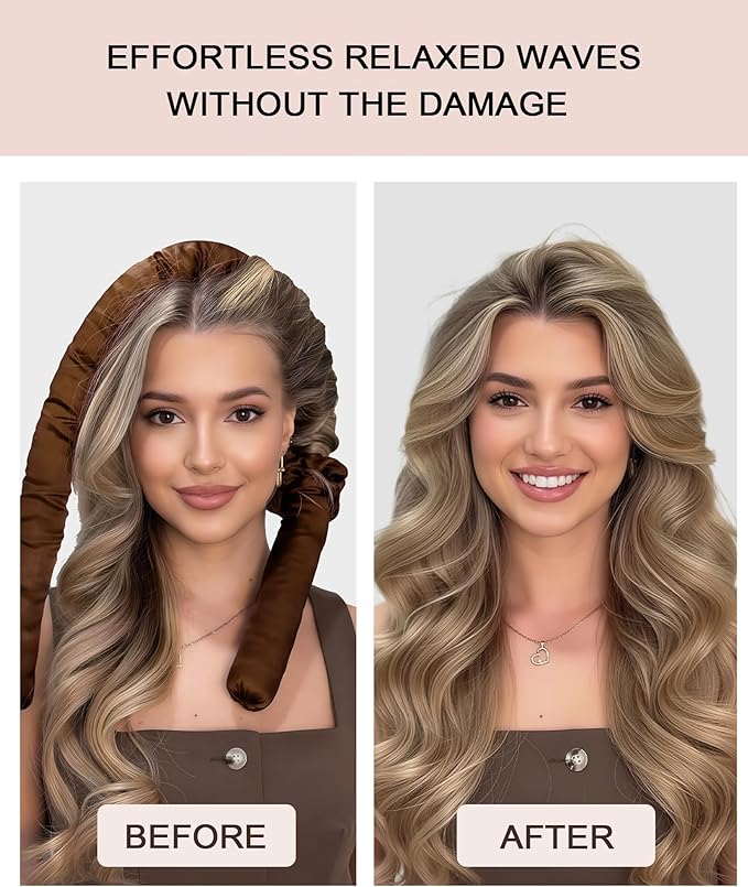 Jumbo Heatless Curls Overnight Hair Curlers to Sleep In Large Hair Rollers for Long Hair Blowout Look No Heat Overnight Curls, Soft Satin Flexi Rods Heatless Curling Rod Set Styling Tools for Women