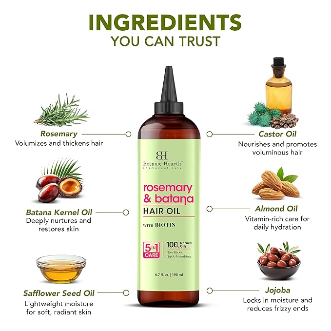 Botanic Hearth Hair Oil for Hair Growth & Home Hair Perm Kit | Strengthening Dry, Frizzy, Damaged Hair & Scalp Treatment | Rosemary & Batana Hair Oil – 6.7 Fl Oz