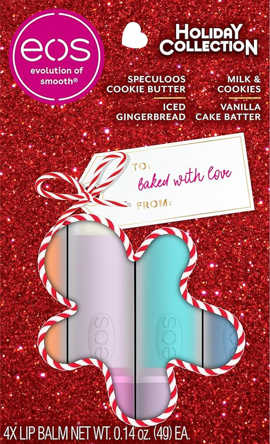 eos Holiday Lip Balm Gift Set- Speculoos Cookie Butter, Milk & Cookies, Iced Gingerbread, Vanilla Cake Batter, Limited-Edition Skincare, 0.14 oz, 4-pack