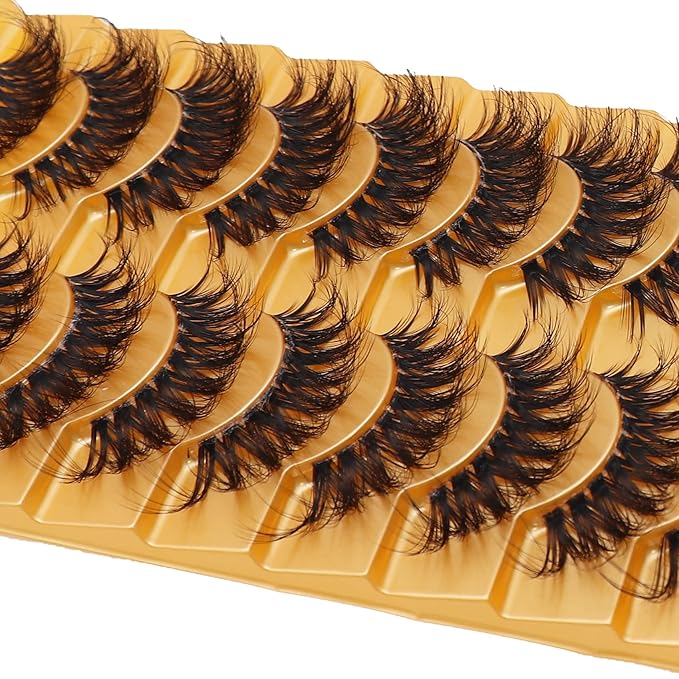 Veleasha Russian Strip Lashes with Clear Band Looks Like Eyelash Extensions D Curl Lash Strips 10 Pairs Pack (DT16)