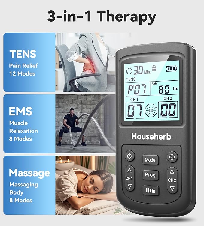 TENS Unit Muscle Stimulator for Pain Relief, 3-in-1 EMS TENS Machine with 28 Modes, 40 Intensity Levels, Dual Channel Rechargeable Massager with 8 Pads for Back, Neck, Shoulder, Sciatica