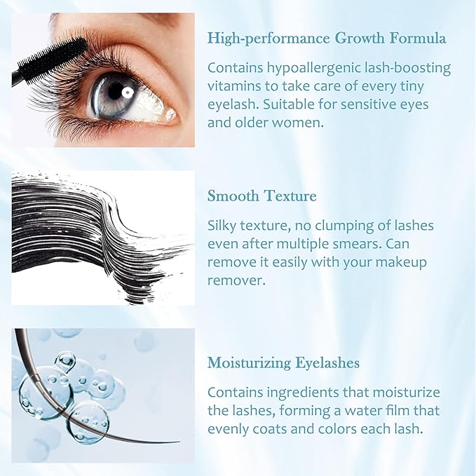 Mascara for Older Women 60 plus, Waterproof Volumizing Mascara for Seniors with Thinning Lashes, Smudge-proof Long Lasting Máscara Black Volume and Length for Sensitive Eyes, Hypoallergenic Mascaras