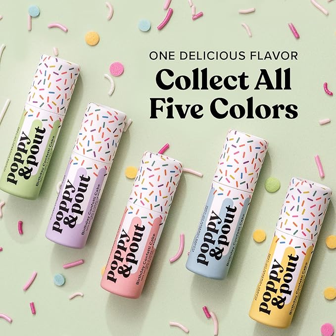 Poppy & Pout Birthday Cake Jumbo Lip Balm | All Natural Lip Balms & Moisturizers | Hydrates with Beeswax, Vitamin E, Organic Coconut Oil | Cruelty-Free | Lip Balm in Recyclable Cardboard Tube (Blue)