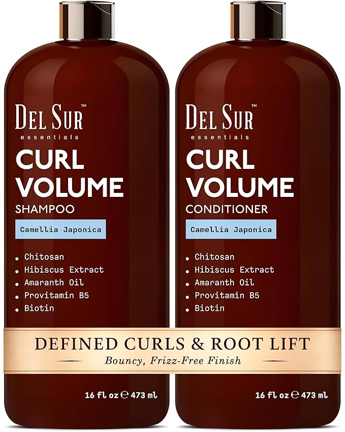 DEL SUR Curly Hair Shampoo and Conditioner Set | 16 fl oz Each | with Camellia Japonica, Hibiscus & Amaranth Oil | Curl Defining, Volume & Hydration for Curly & Wavy Hair