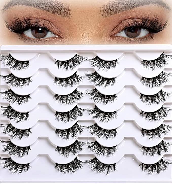 Half Lashes Wispy Cat Eye Strip Lash Cateye Fake Eyelashes Strips Natural False Mink Eyelash Pack Demi Wispies Thick 7-15mm Winged Half Pestañas Postizas for Women