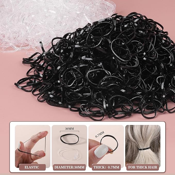 YGDZ Elastic Hair Ties, 1500 PCS Clear Rubber Bands for Hair, Black Hair Ties, Mini Elastics Bands, Ponytail Holders, Christmas Stuffers Xmas Gift, Hair Accessories for Girl, Toddler, Kids, Women
