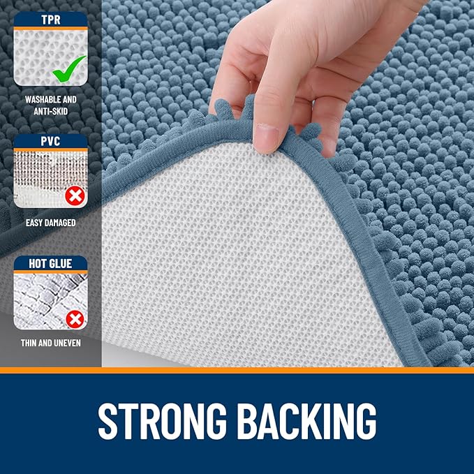 OLANLY Bathroom Rugs 59x20, Extra Soft Absorbent Chenille Bath Rugs, Rubber Backing Quick Dry, Machine Washable Bath Mats for Bathroom Floor, Tub and Shower, Home Decor Accessories, Airy Blue