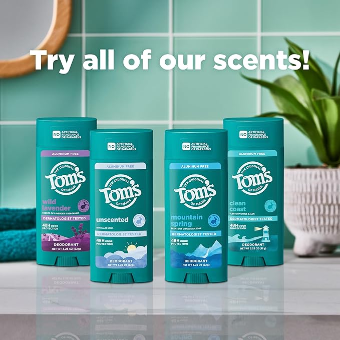 Tom’s of Maine North Woods Natural Deodorant for Men and Women, Aluminum Free, No Artificial Fragrances, Dyes, or Preservatives, Baking Soda Free, 48-Hour Odor Protection, 3.25 oz (2 Pack)