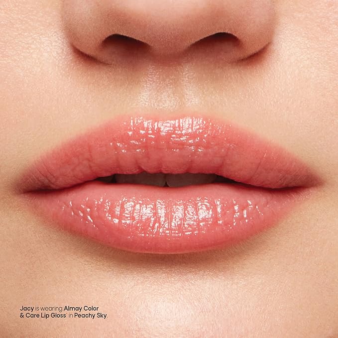 Almay Color & Care Hydrating Lip Gloss, Soft Natural Hues, Prebiotic Complex, Hyaluronic Filling-Sphere Technology, 400 Peachy Sky, 0.1 Fl Oz