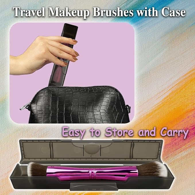 Zylsnice 4 in 1 Makeup Brush Set, Travel Makeup Brushes with Case, Mini Makeup Brushes, Powder, Foundation, Concealer, Eyeshadow, Dual Ended, Synthetic Bristles, Purple