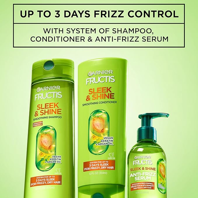 Garnier Fructis Sleek & Shine Anti-Frizz Serum for Frizzy, Dry Hair, Argan Oil, 5.1 Fl Oz, 1 Count (Packaging May Vary)