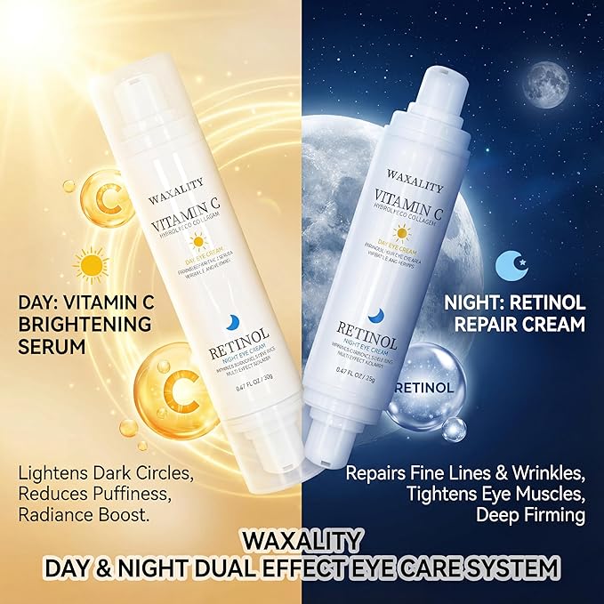 Retinol Under Eye Cream for Dark Circles, [Vitamin C] Remove Puffiness & Wrinkles, Day & Night Brightening Anti-Aging Eye Cream for Fine Lines, 0.67 Fl Oz