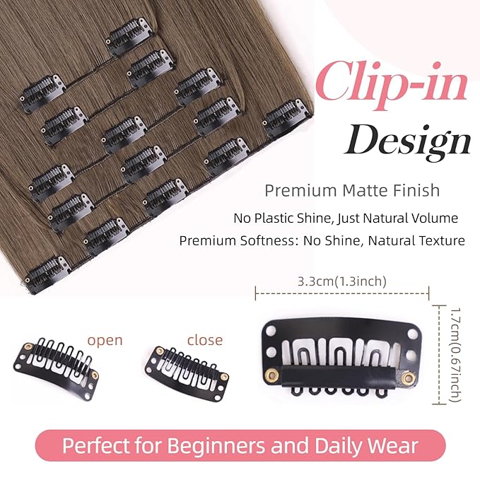 Dark Brown Clip in Extensions 18 Inch Invisible Long Synthetic Extension 5PCS Straight Fake Soft and Not Easily Knotted Clips on Hair Pieces for Women Grils Weddings Party Daily Use 6.5 Oz