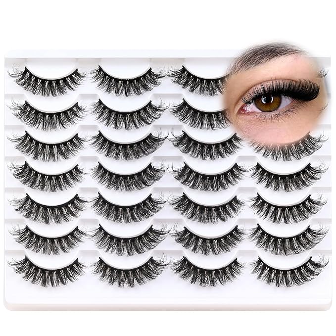 Losha Lashes Fluffy Cat Eye Lashes D Curl False Eyelashes 6D Volume Full Eye Lashes Pack 14 Pairs Soft Fake Eyelashes (Classic)