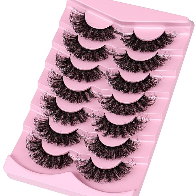 JIMIRE Lashes Mink Fluffy Dramatic Wispy False Eyelashes 20MM 6D Volume Crossed Strip D Curl Eye Pestañas Thick Soft Fake 7 Pairs Pack