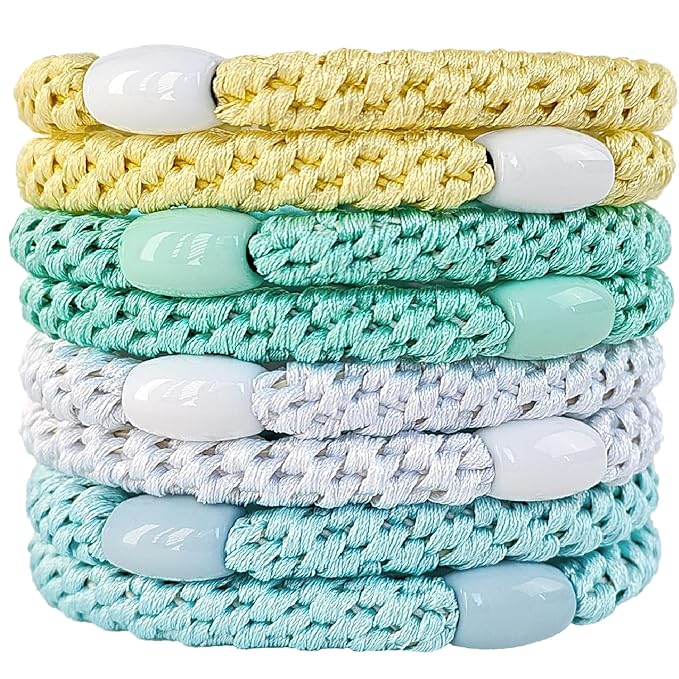 AXEN 8PCS Elastic Hair Tie for Women Girls, Cotton Bands Soft Woven Ponytail Holders for Thick Hair and Curly Hair, Pure Colors