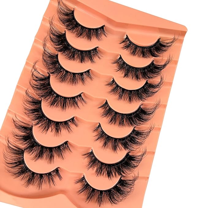 False Eyelashes Strip Lashes Wispy Yasnai Cat Eye Lash Fake Eyelash Natural Look Volume 18mm Mink Fluffy Fox Eyelashes 7 Pairs Pack 9D