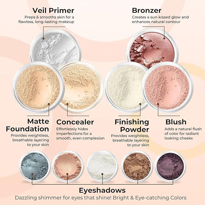 ULTIMATE KIT (FAIR 2) Full Size Mineral Makeup Set Matte Foundation Kit Bare Face Sheer Powder Cover
