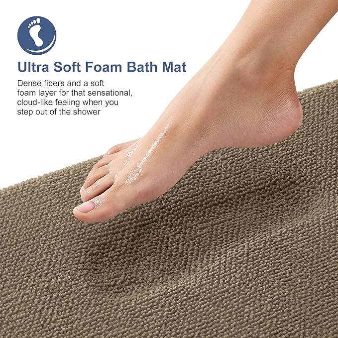 OLANLY Thick Memory Foam Bath Mat Rug 47x20, Extra Soft Absorbent Bathroom Rug, Quick Dry Bath Mats, Non-Slip, Machine Washable Carpet for Bathroom, Tub and Shower, Home Decor Accessories, Tan