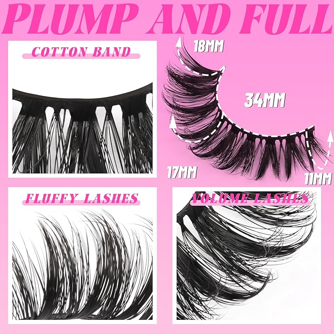 Veleasha Lashes D Curl Dramatic Lashes Fluffy Faux Mink Eyelashes V Shape Volume Eyelash Thick 11-18MM 3D Effect False Eyelashes (6D33)