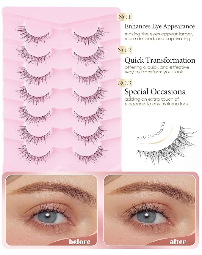 Onlyall Natural False Lashes Wispy Fake Eyelashes 7 Pairs B91