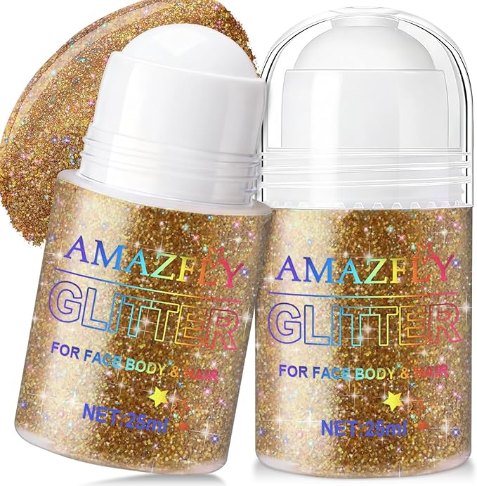 Roll-on Holographic Body Glitter Gel for Body, Hair, Face, Chameleon Color Changing Glitter Gel Under Light, Chunky Mermaid Sequins Festival Party Rave Accessories Shimmer Makeup (Champagne)