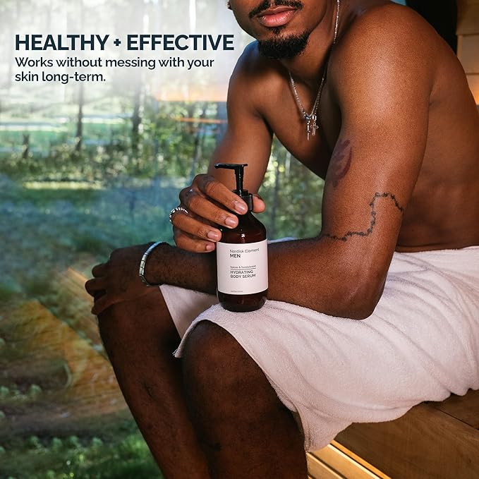 Nordisk Element Body Serum for Men, 9.13 Fl Oz | Lightweight & Instant Hydrating Serum with Hyaluronic Acid, Antioxidants & Nordic Botanicals | Vegan, Spices & Sandalwood Scent